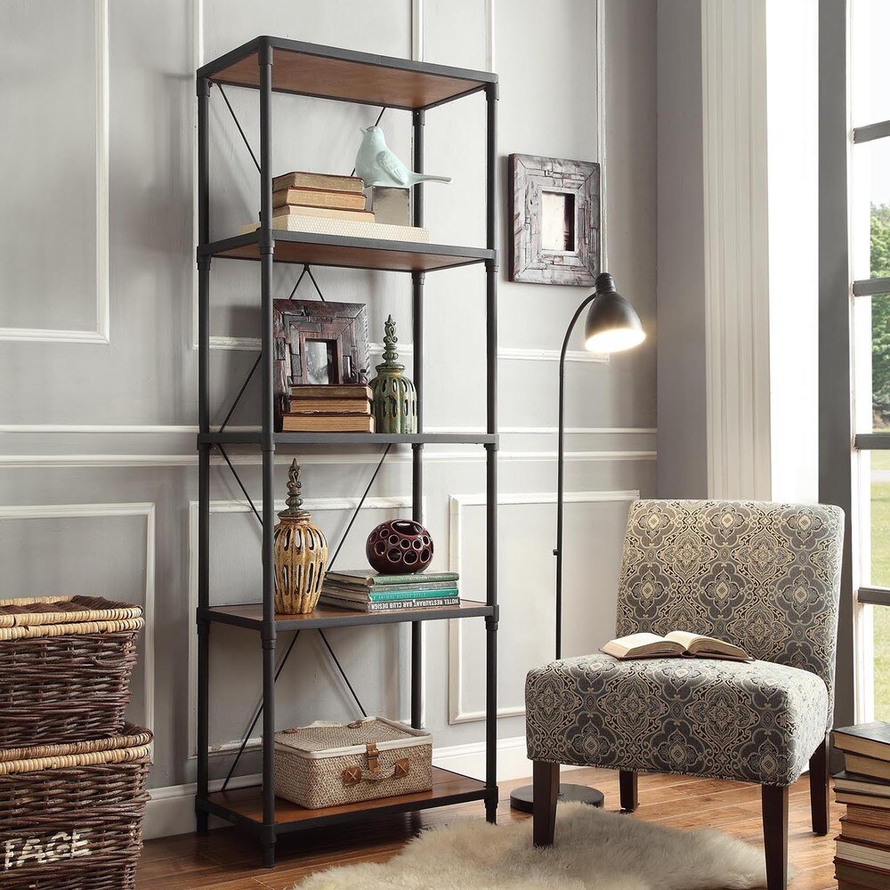 Harrison Industrial Rustic Pipe Frame Shelf Media Tower by iNSPIRE Q Classic