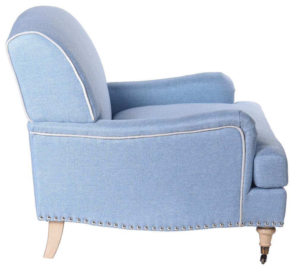 Dann Foley Accent Chair Chambray Blue Upholstery Natural Finish   Traditional   Armchairs And Accent Chairs   by StyleCraft  Houzz