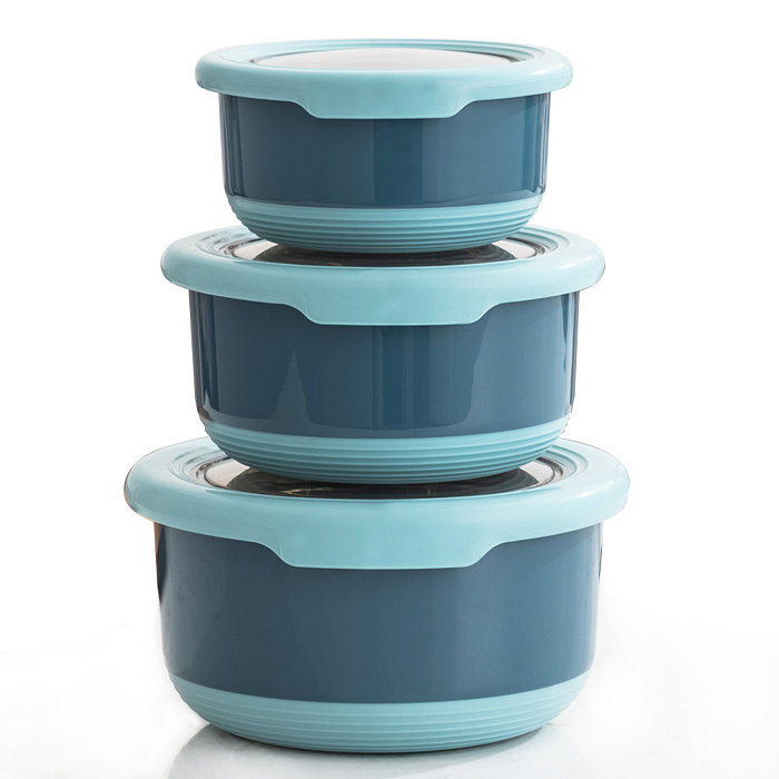 Lille Home Stainless Steel Food Containers Set of 3 420ML 730ML1.2L Blue