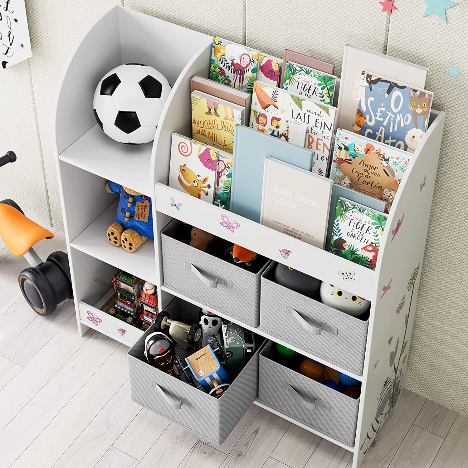 Kids Toy Storage Unit Toy Rack with Storage Boxes Bookshelf Rack Cabinet