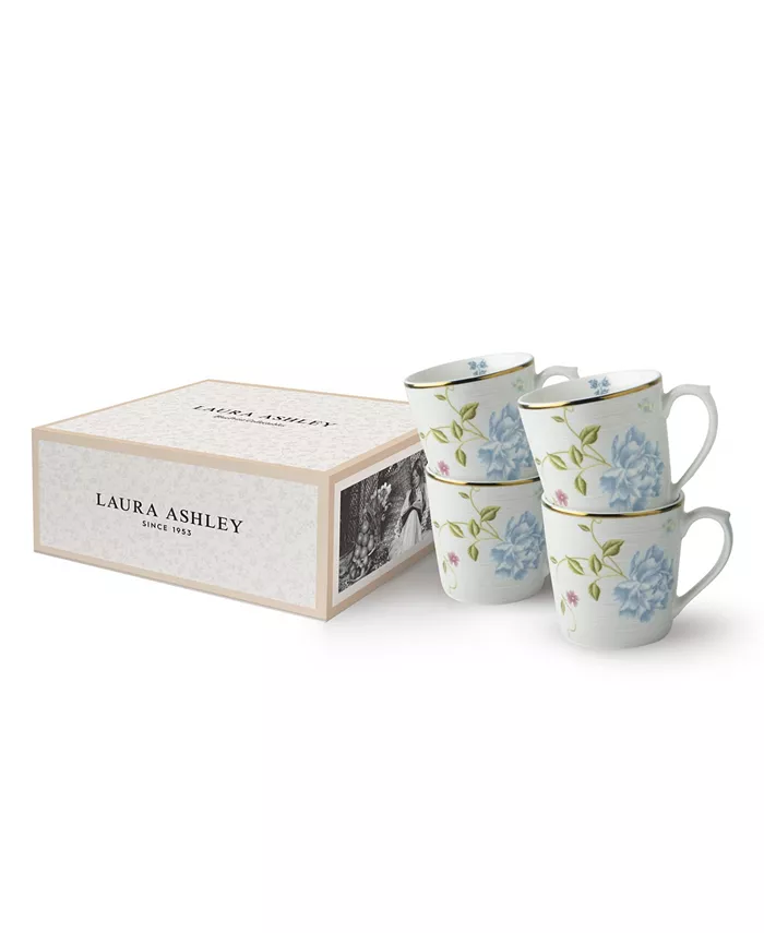 Laura Ashley Heritage Collectables 17 Oz Cobblestone Pinstripe Mugs in Gift Box Set of 4