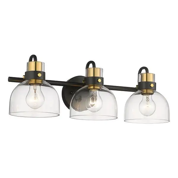 Modern Bathroom Vanity Light with Clear Glass Shade, Black and Gold Finish