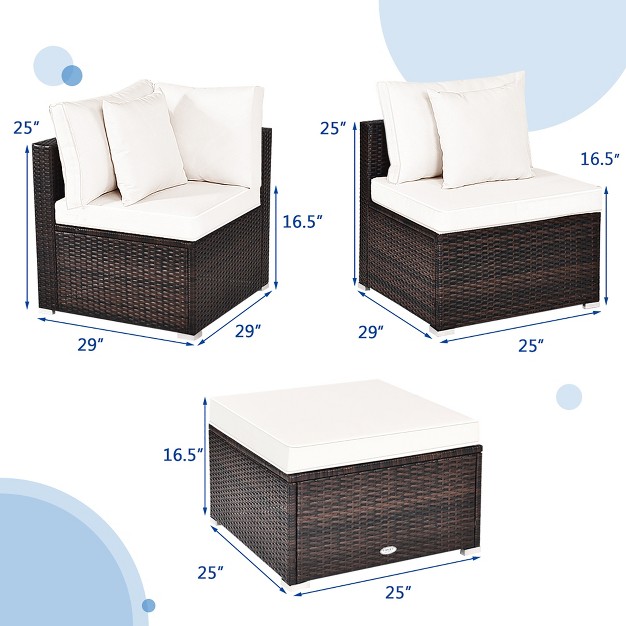 Costway 4pcs Patio Rattan Wicker Sofa Furniture Set Cushioned Conversation Ottoman Set