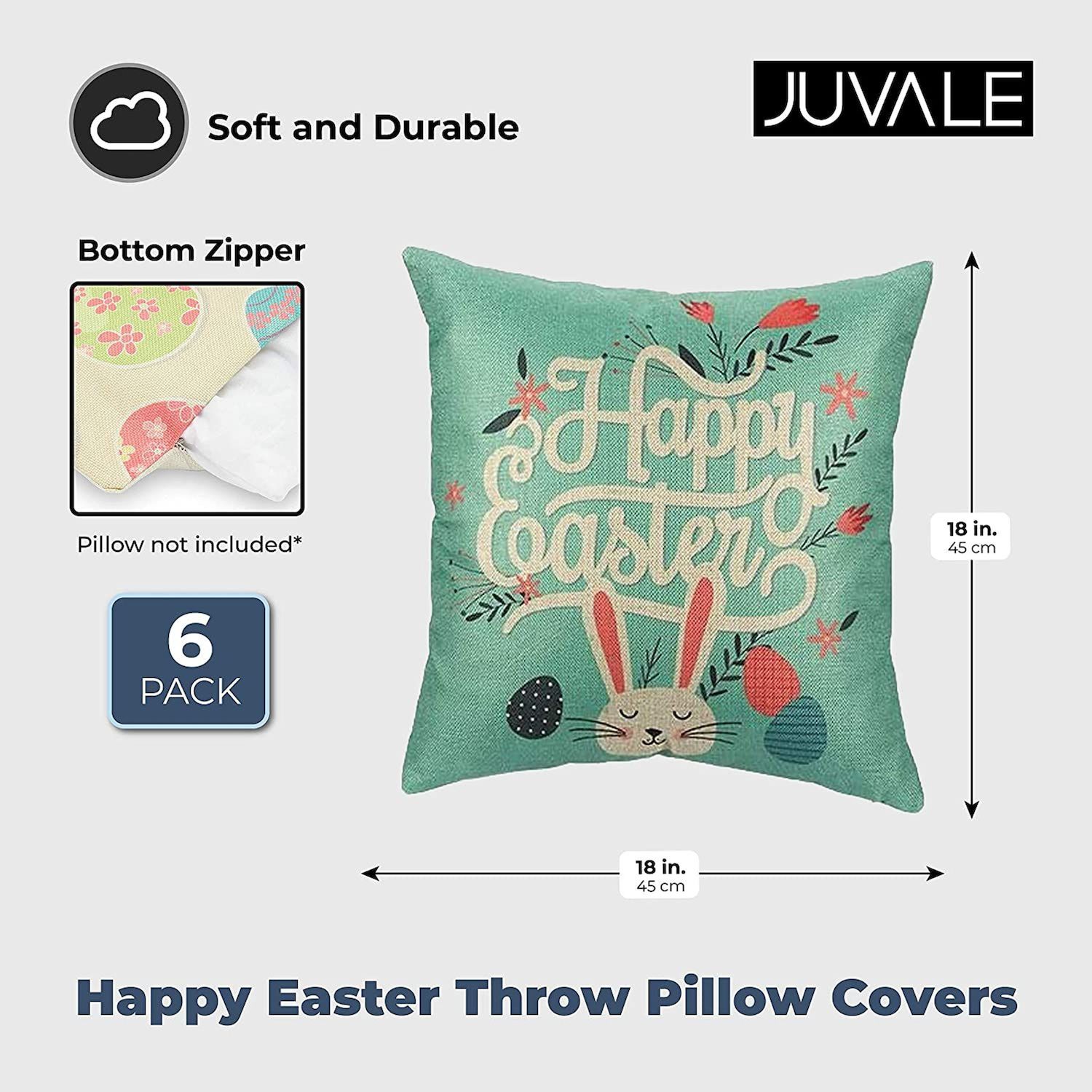 Juvale Easter Throw Pillow Covers， Spring Home Decor (18 in， 6 Pack)