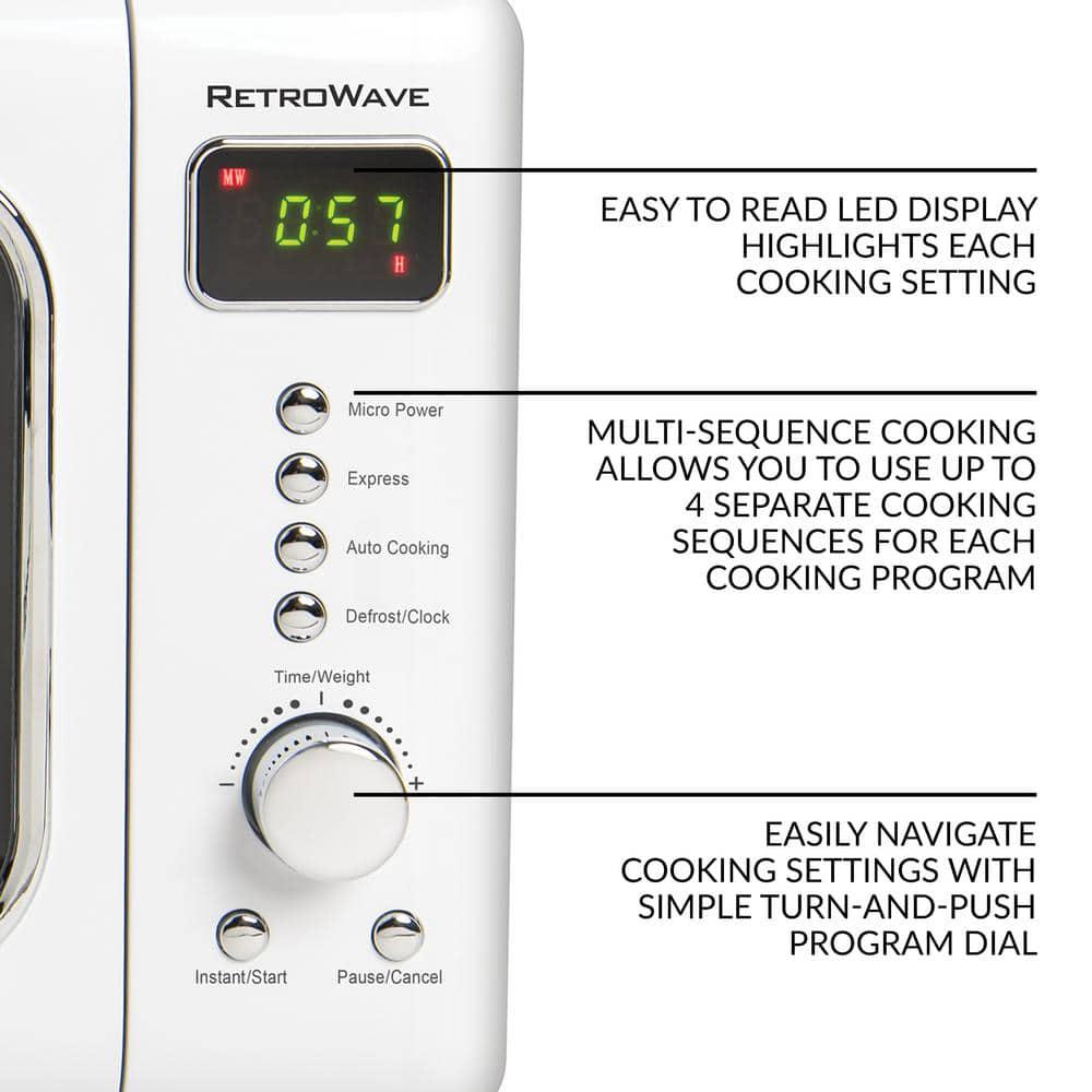 Nostalgia 07 cu ft Countertop Microwave in Retro White with Express Cooking