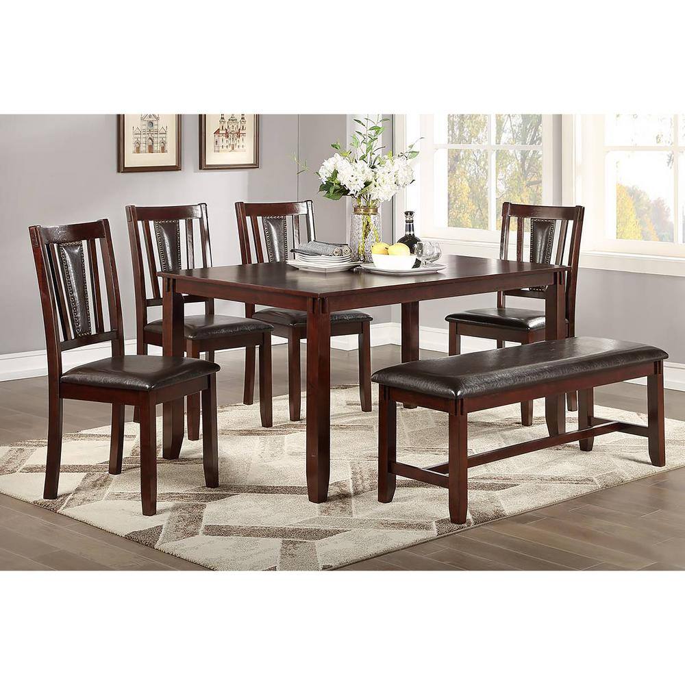 Venetian Worldwide 6-Piece 60 in. Espresso Dining Set with Bench VP-F2550