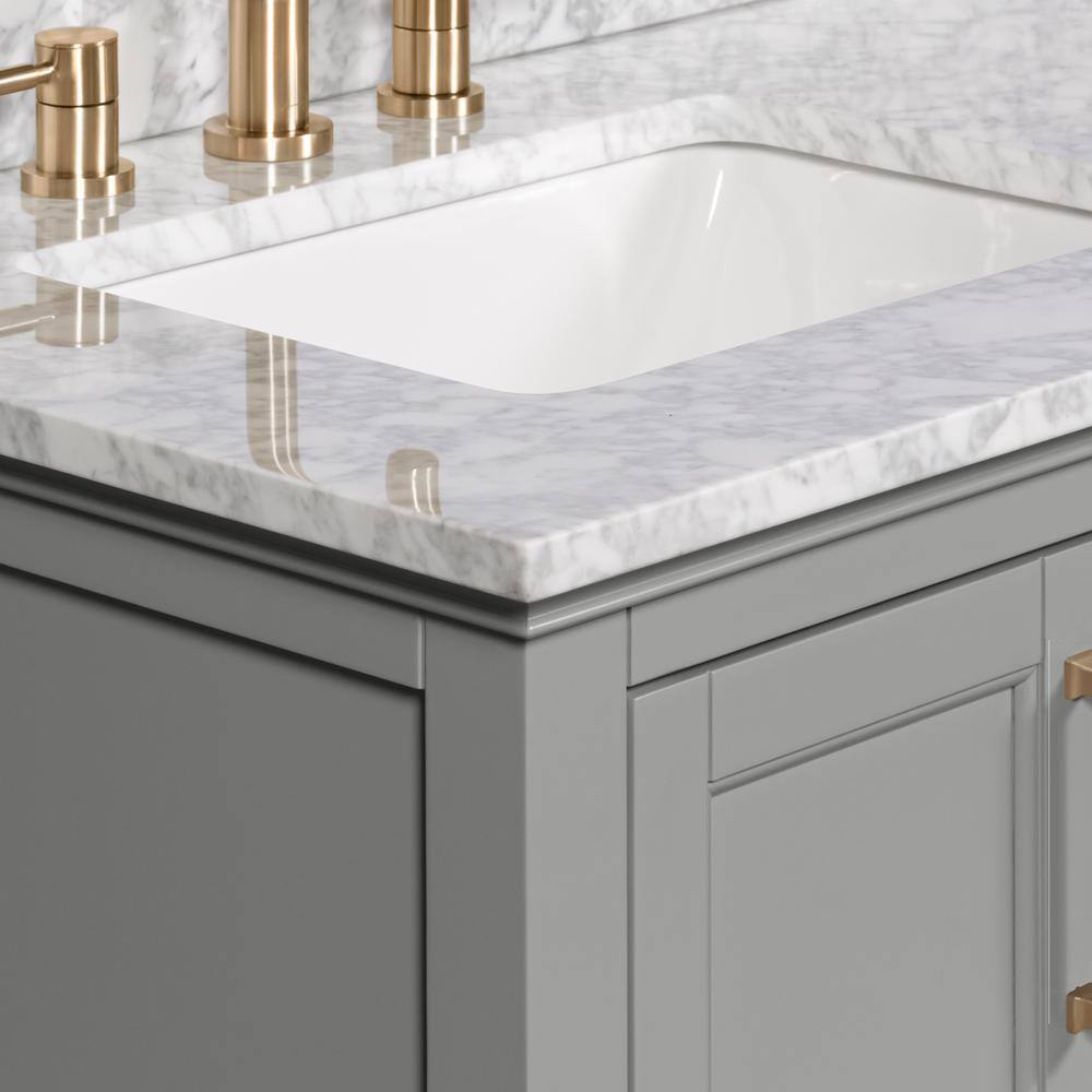 Home Decorators Collection Grayson 61 in. W x 22. D x 35. H Double Sink Vanity in Storm Grey with White Marble Vanity Top 20305-VS61C-ST