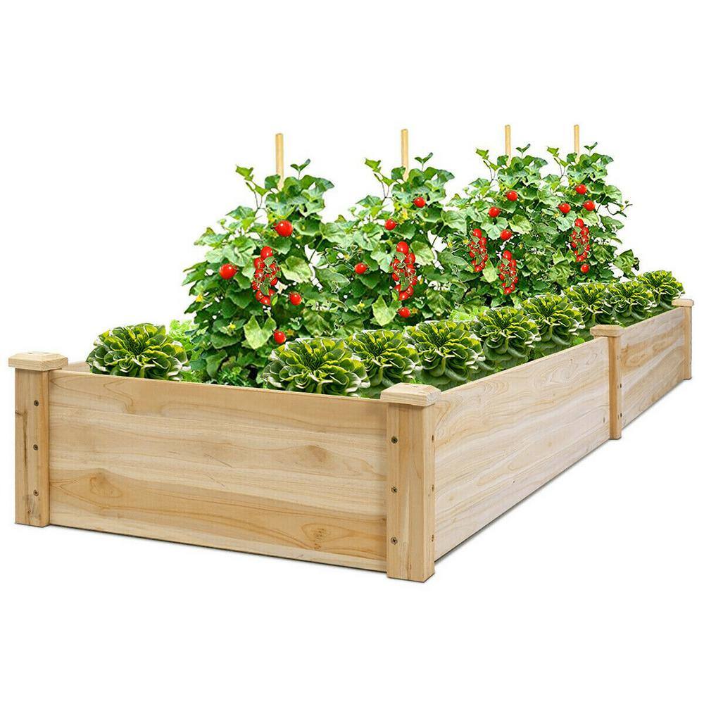 Costway 97 in. L x 25 in. W x 10 in. H Natural Wood Rectangular Raised Bed Vegetable Flowers Plants Planter GT2935