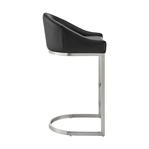 Lina 28 Inch Bar Stool Chair， Metal Cantilever Base， Black Faux Leather