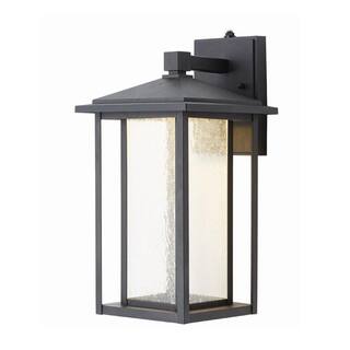 Home Decorators Collection Mauvo Canyon Black Dusk to Dawn LED Outdoor Wall Light Fixture with Seeded Glass KB 06005-DEL