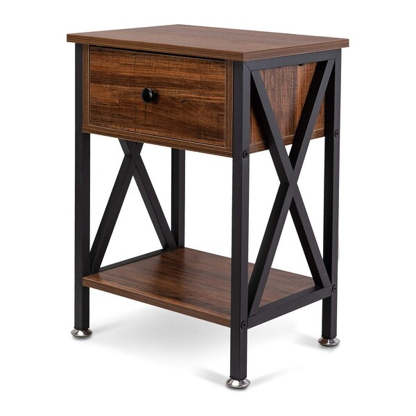 Nightstand with Drawer and Open Storage Shelves