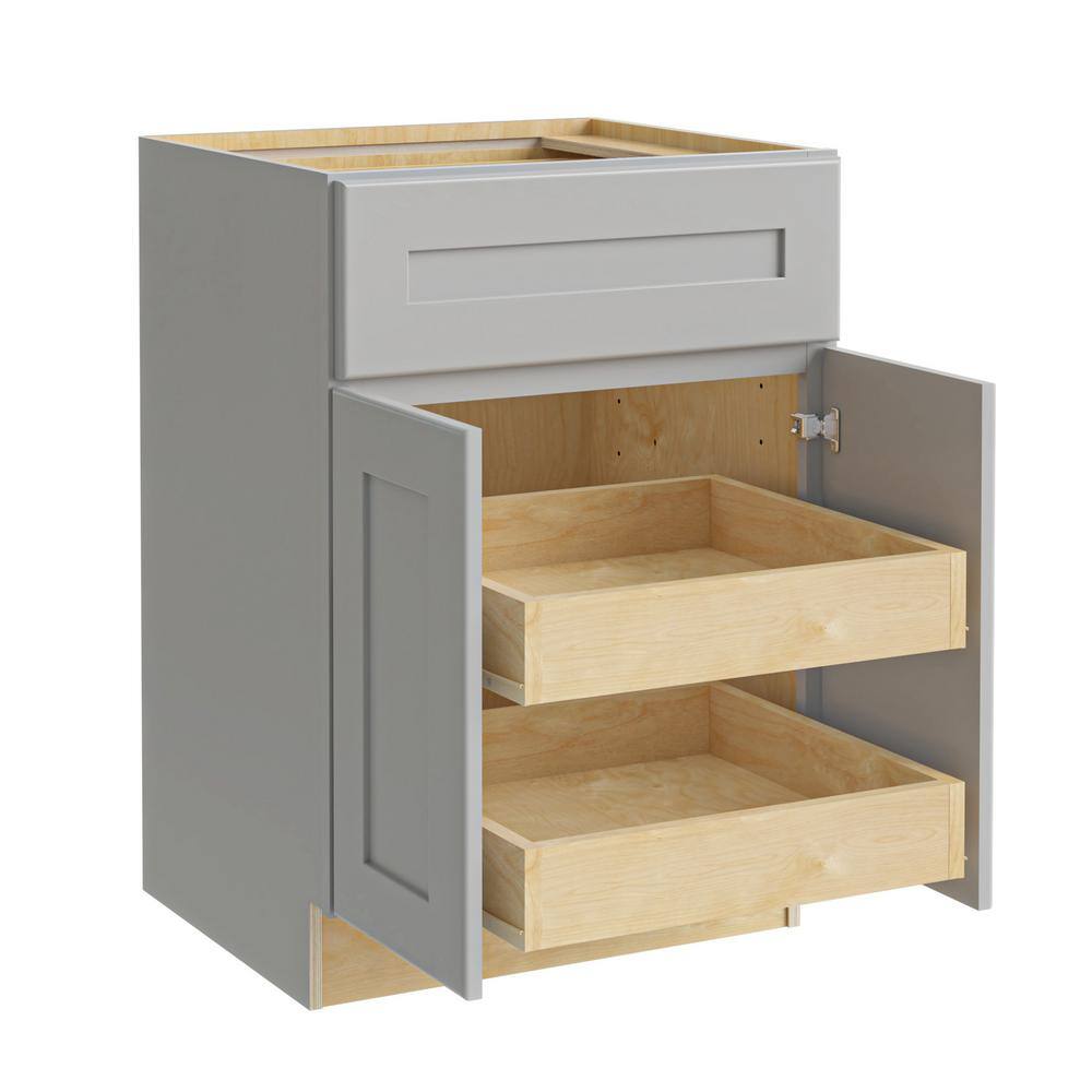 Home Decorators Collection Tremont Assembled 27 x 34.5 x 24 in Plywood Shaker Base Kitchen Cabinet 2 rollouts Soft Close in Painted Pearl Gray B27-2T-TPG