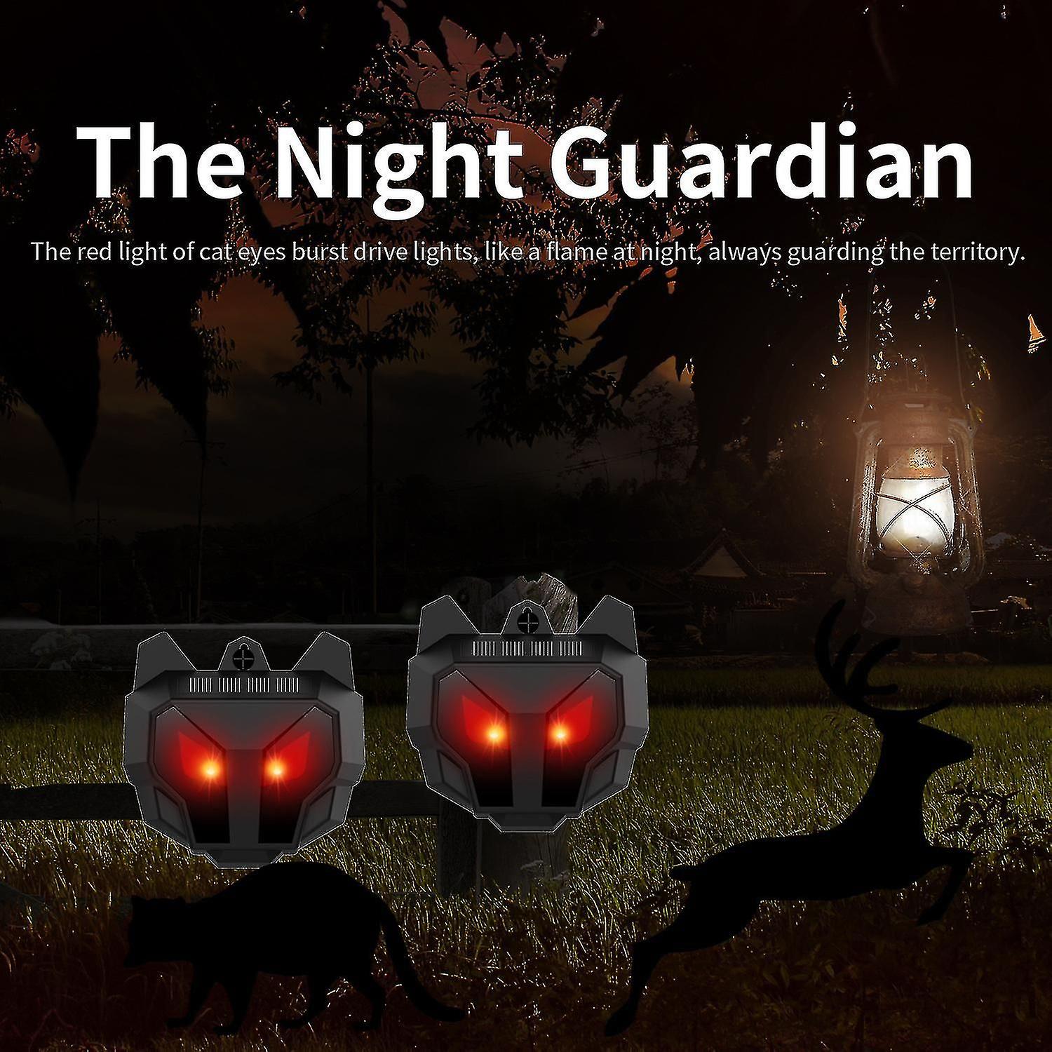 2pcs Solar Nocturnal Eye Nighttime Animal Deterrent Devices With Red Led Lights Waterproof Lightning