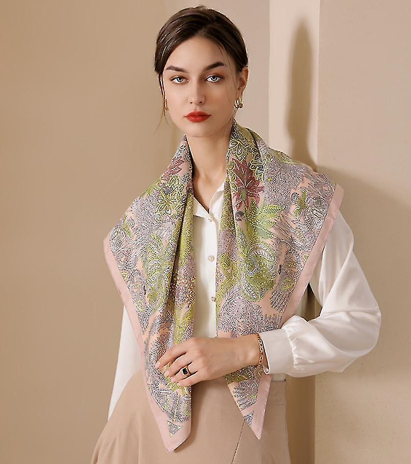 (pink) Printed Silk Scarf Retro Elegant Simulation Silk Scarf