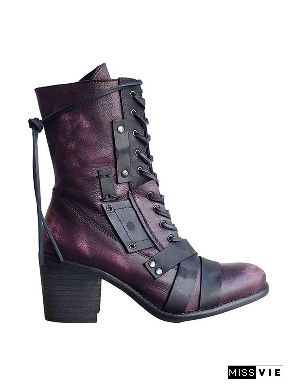 Women's Retro Comfy Chunky-heel Lace-up Riding Riding Boots