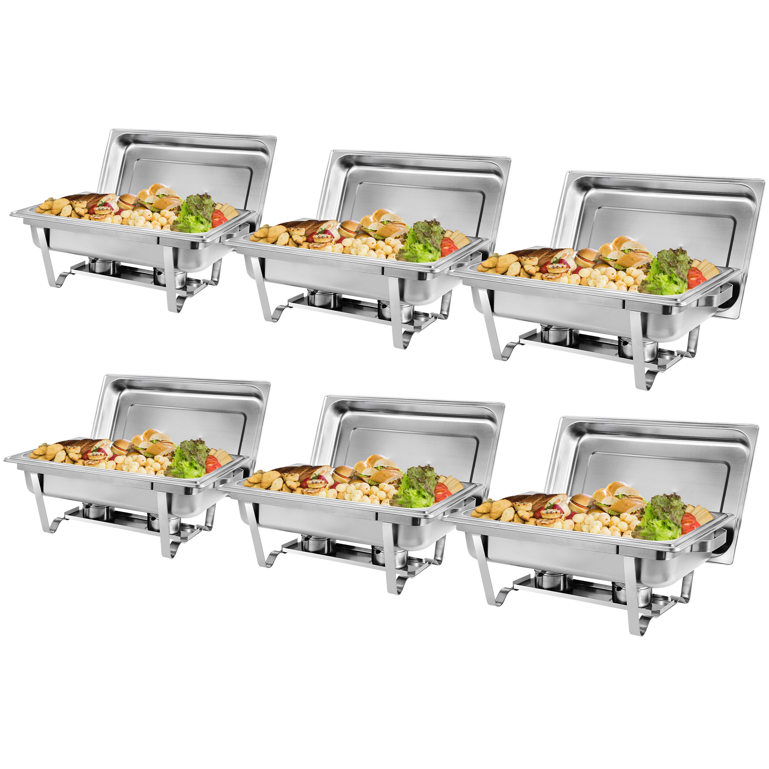 HomGarden 6 Pack 8QT Full Size Chafing Dish， Stainless Steel Chafer Buffet Food Warmer， Silver