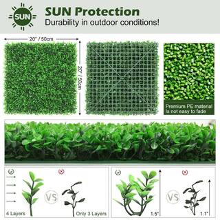 WELLFOR 12-Piece 20 in. L x 20 in. W x 1.5 in. H PE Garden Fence Artificial Peanut Leaf Hedges Panels OP-HPY-70694