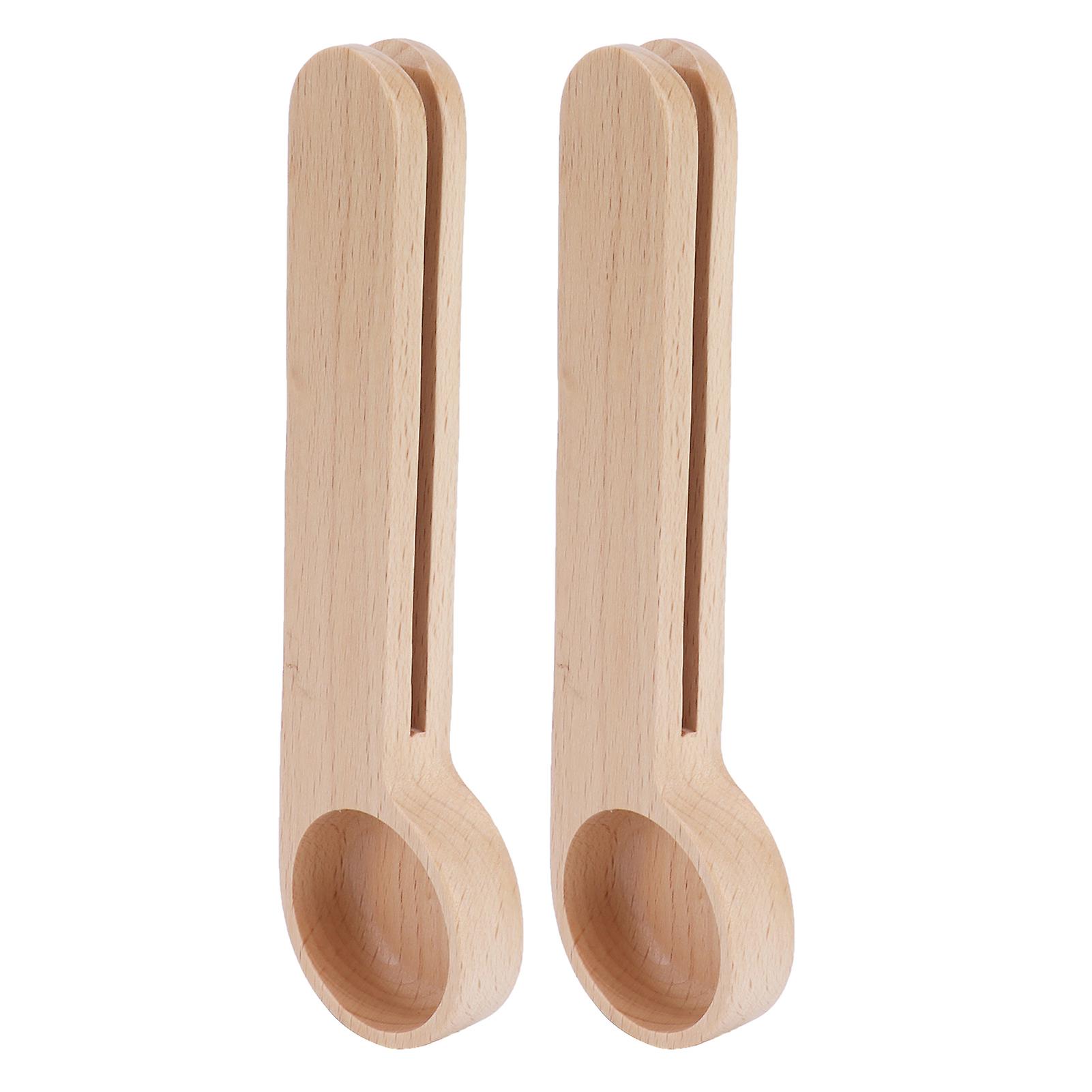 2pcs 2in 1 Wood Coffee Clip Scoop Food Snack Sealing Clip Tea Coffee Bean Measuring Spoon