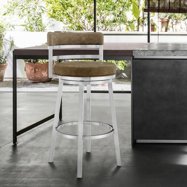 Madrid Modern Swivel Counter/Bar Stool in Faux Leather and Brushed Stainless Steel