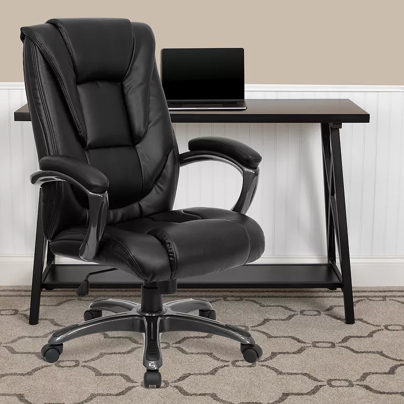 Emma and Oliver High Back Black LeatherSoft Layered Ergonomic Office Chair with Smoke Metal Base