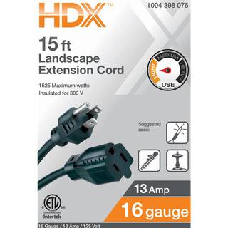 HDX 15 ft. 163 IndoorOutdoor Landscape Extension Cord Green SJTW16315GN