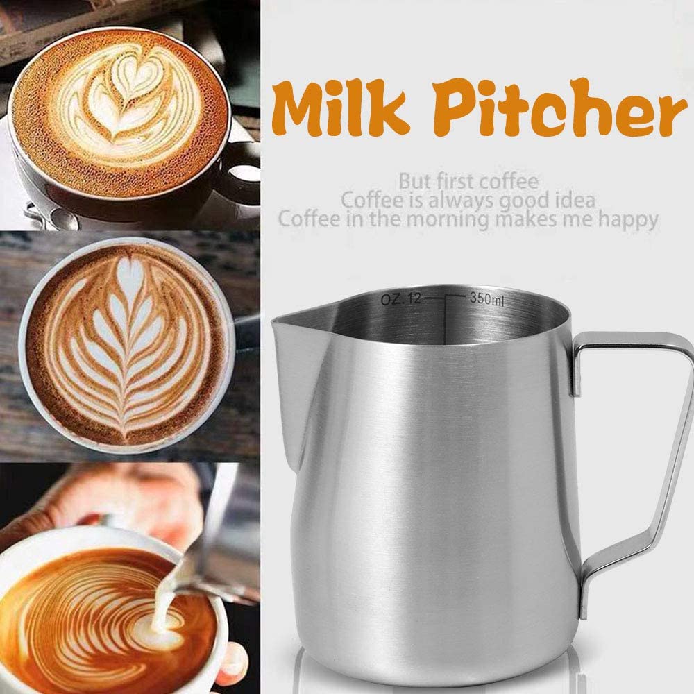 KSENDALO Coffee Milk Frothing Pitcher Cup Creamer Bowl Set，Stainless Internal with Scale，12OZ/350mL