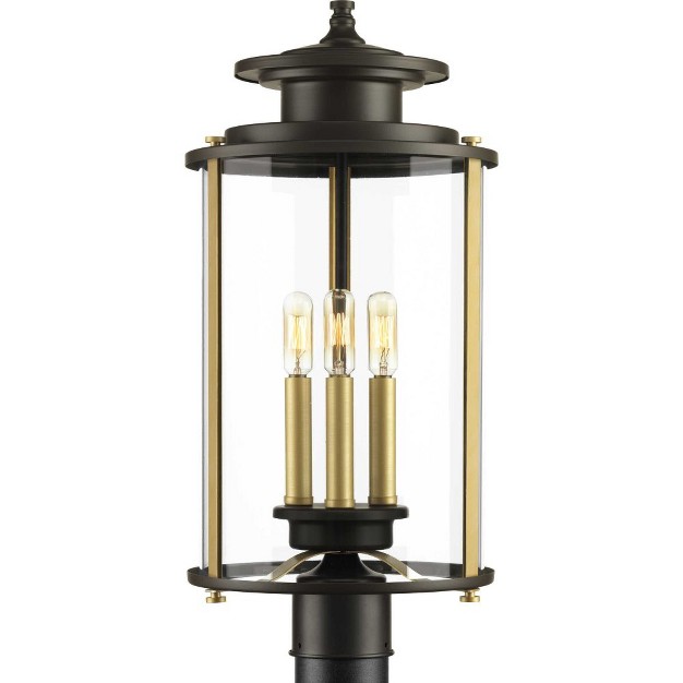 Progress Lighting Squire Collection 3 light Post Lantern Black Finish Clear Glass Shade