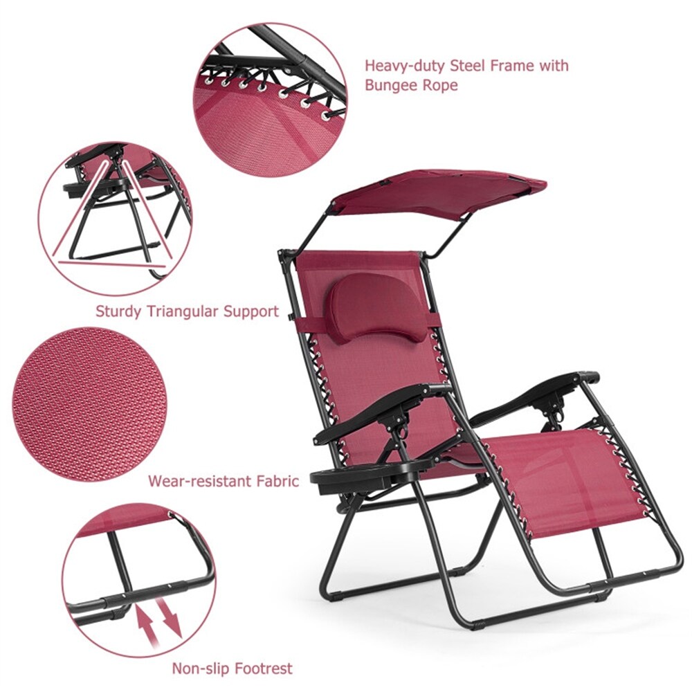 Single Folding Shade Canopy Cup Holder Recliner Lounge Chair