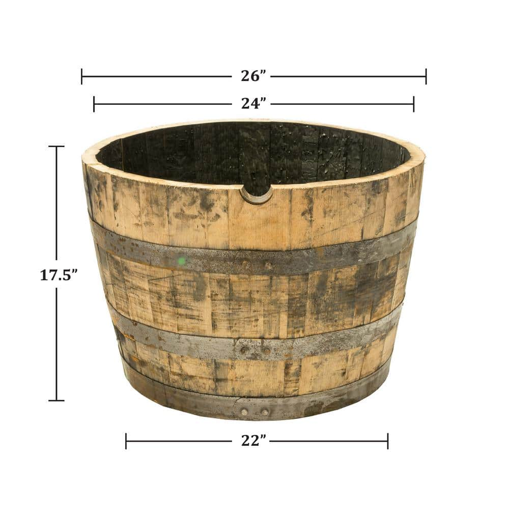 26 in. Dia x 17.5 in. H White Oak Wood Whiskey Barrel B100