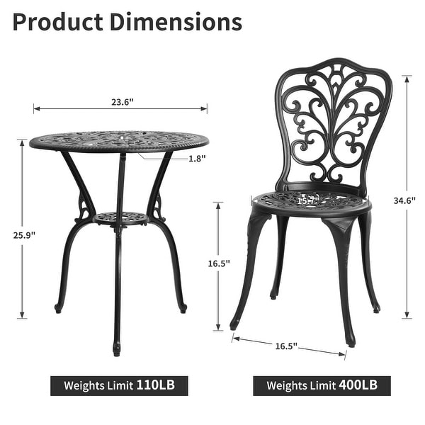 Outdoor Patio Cast Aluminum 3 Piece Bistro Set