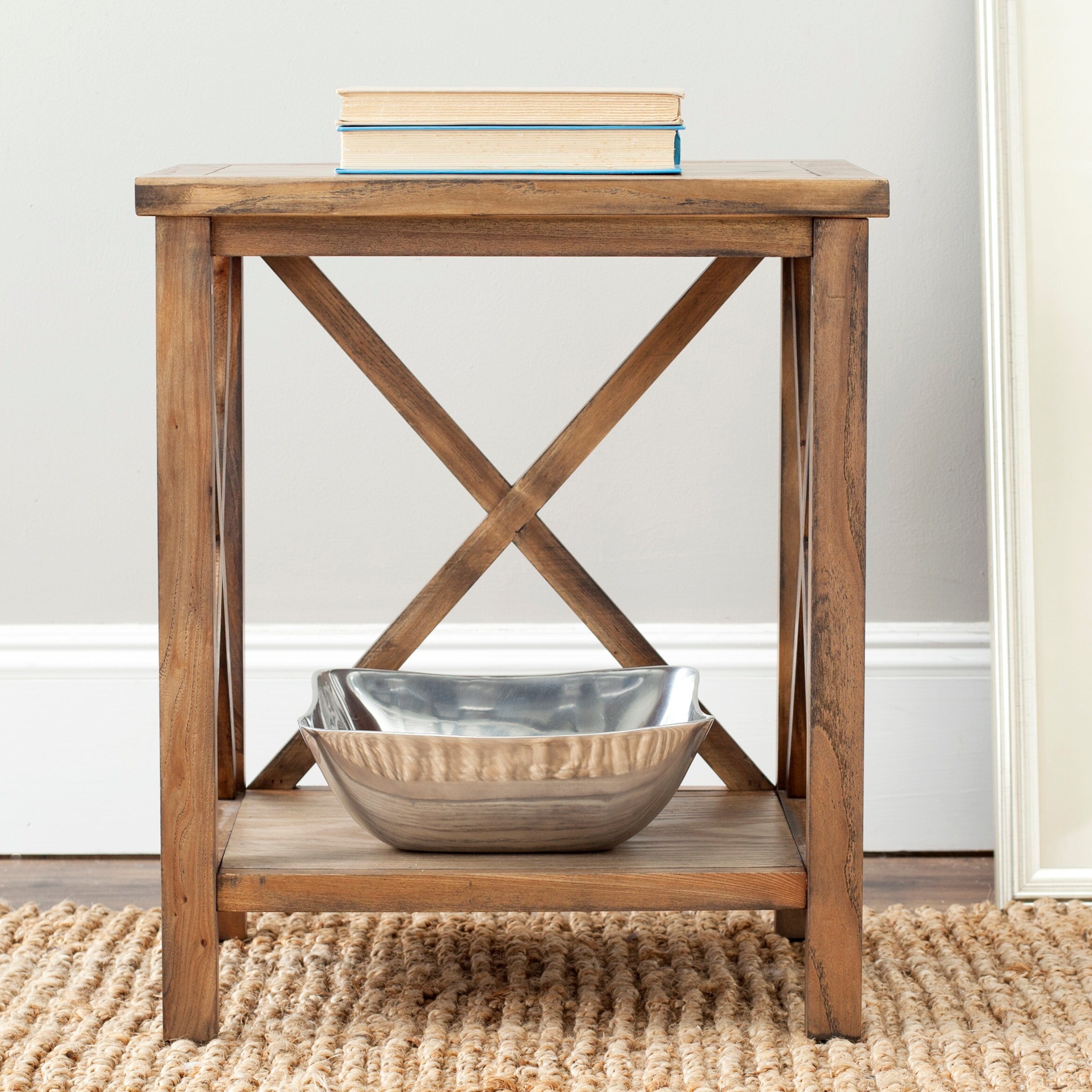 SAFAVIEH Cadence Oak Cross Back Table - 18.1