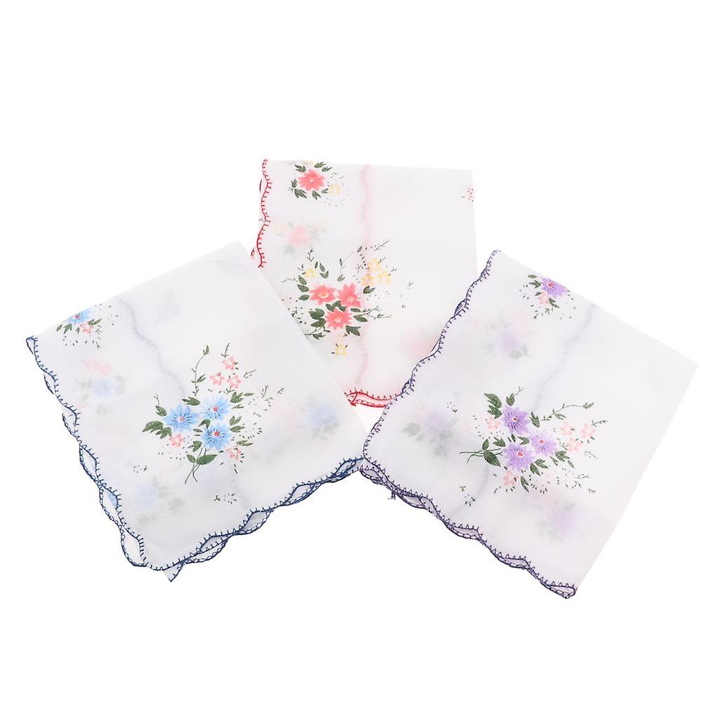 3pcs Womens Handkerchief Hankies Floral Embroidered Lace  Square Hanky