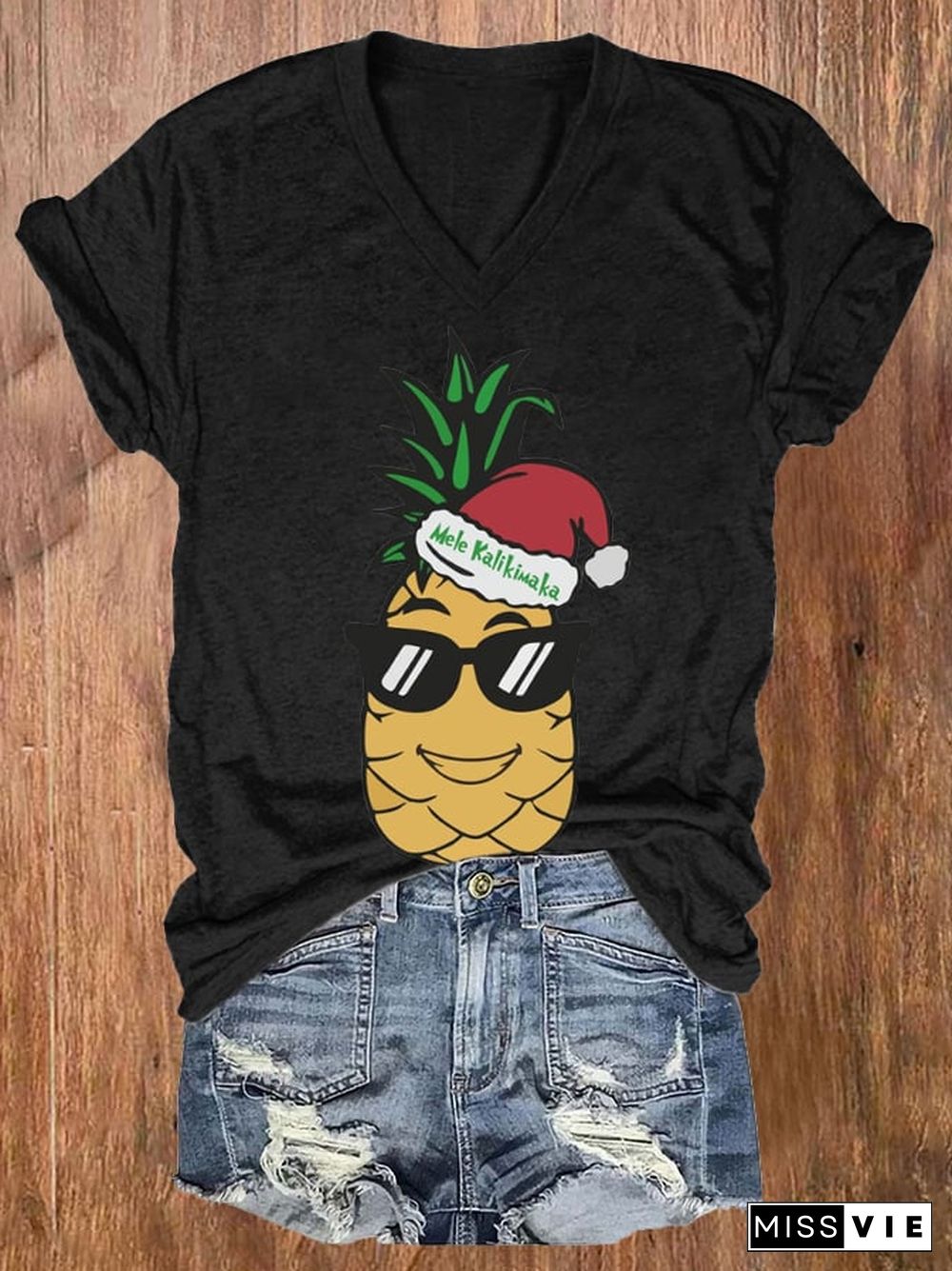 Women's Mele Kalikimaka Hawaii Print Casual T-Shirt