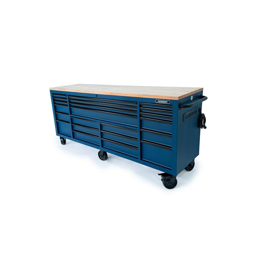 Husky HD 84 in. x 24 in. D 22-Drawer Matte Blue Mobile Workbench Cabinet HOTC8422BL2M