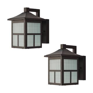 Hampton Bay Black LED Outdoor Wall Light Fixture with Frosted Textured Glass (2-Pack) BAL-012