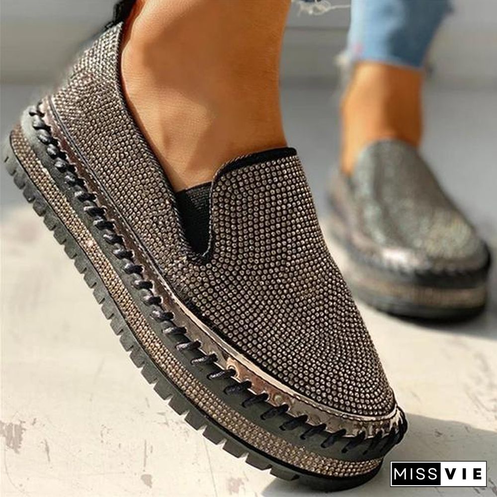 Women Casual Fashion Rhinestone Slip-on Loafers/ Sneakers