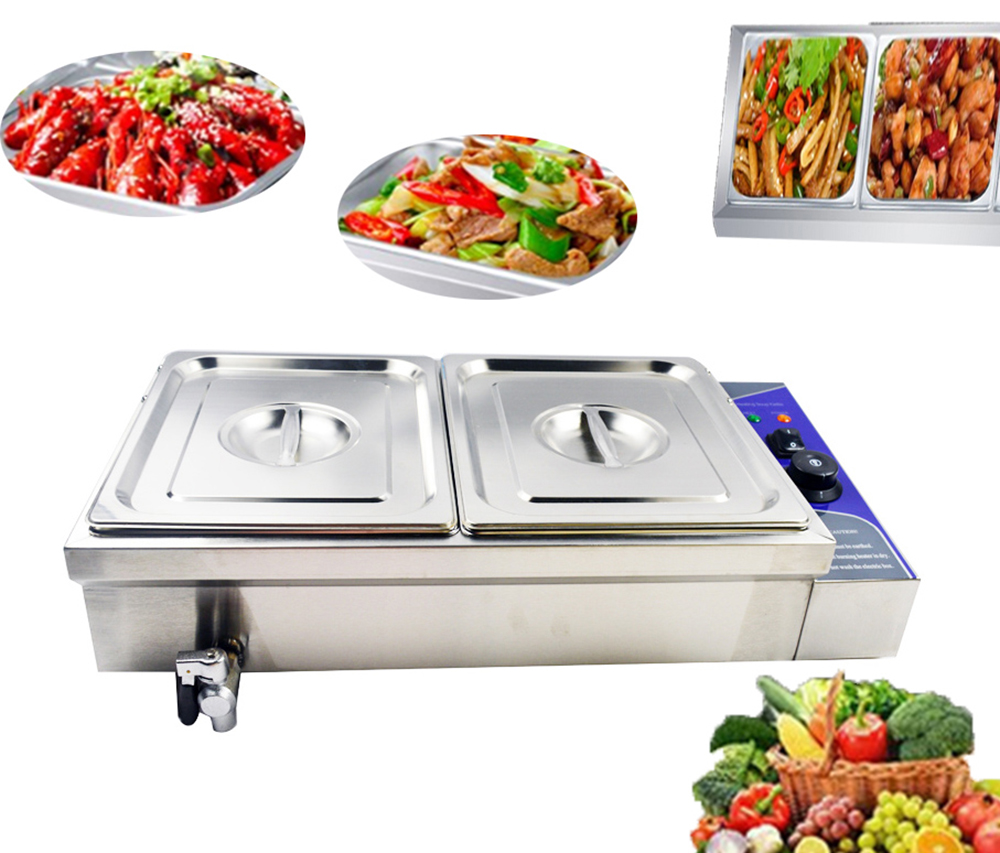 INTBUYING 2-Pan Food Warmer Commercial Buffet Food Warmer Stainless Steel Steam Table Restaurant Canteen Food Heater