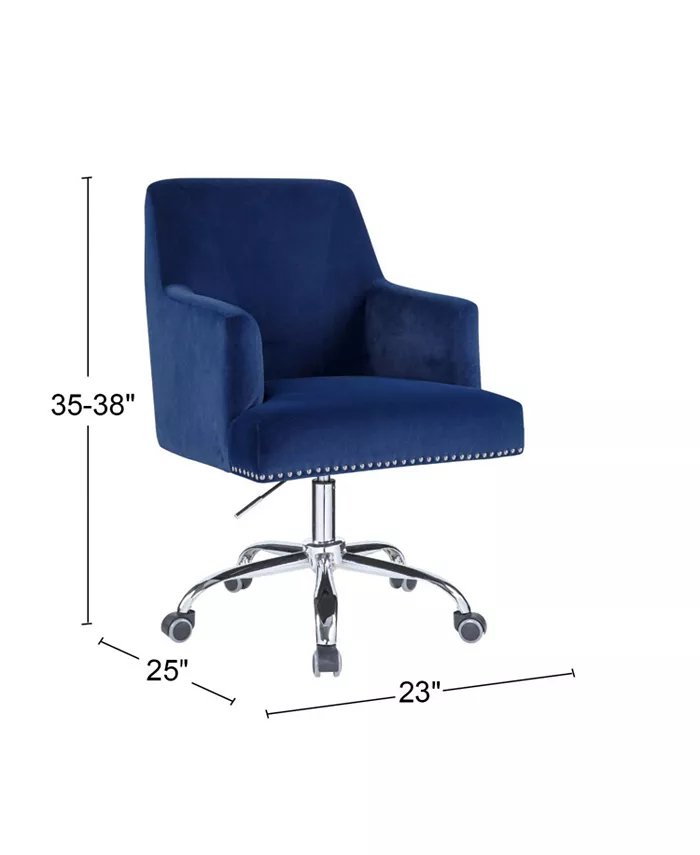 Simple Relax Velvet Office Chair with Nailhead Trim in Blue and Chrome