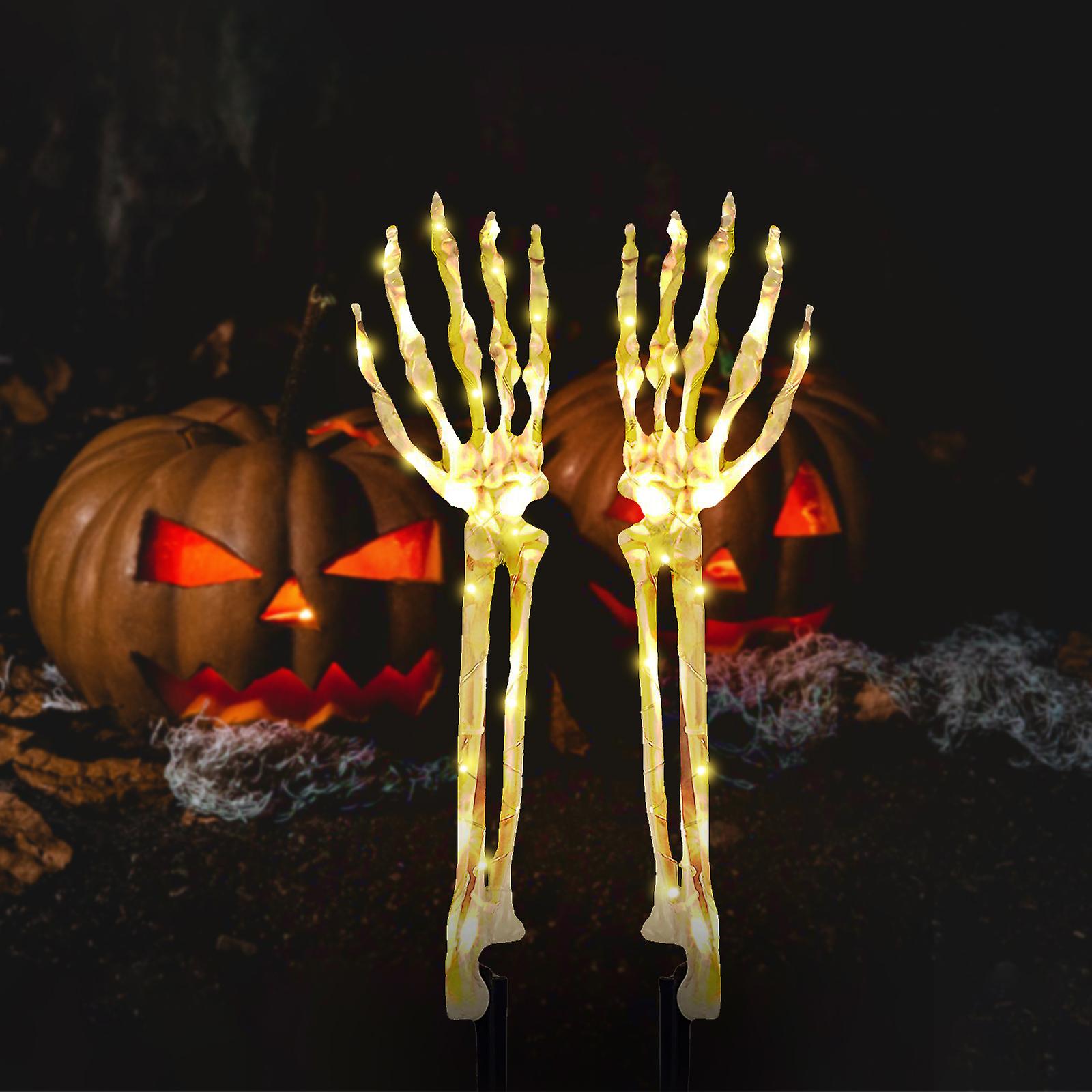 2 Pack Halloween Skeleton Arm Stake Light With 48 Leds 5ft String Lights Battery-powered Realistic Looking Skeleton Stakes Light For Halloween Party P