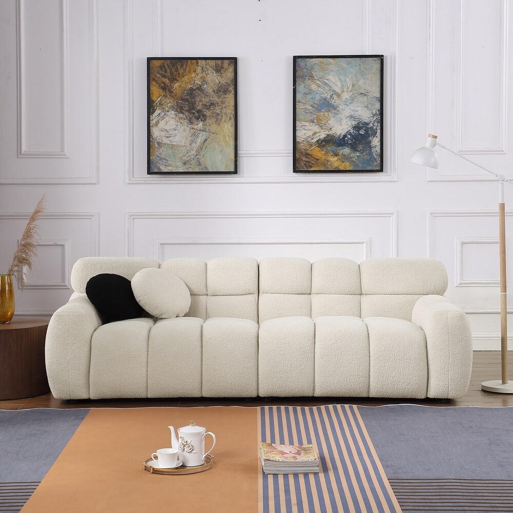 Beige Boucle Sectional Sofa Sets Marshmallow Loveseat Settee