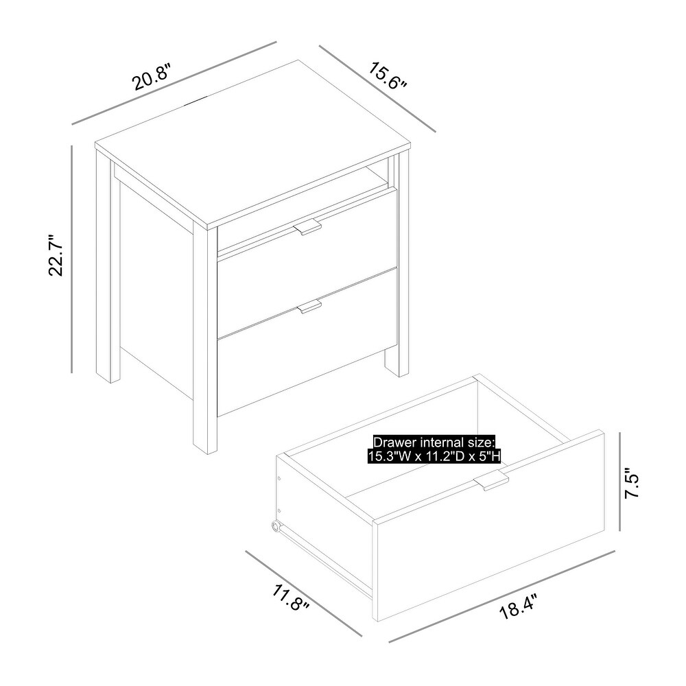 GALANO Weiss 2 Drawer Amber Walnut Nightstand 22.7 in. x 20.9 in. x 15.7 in.