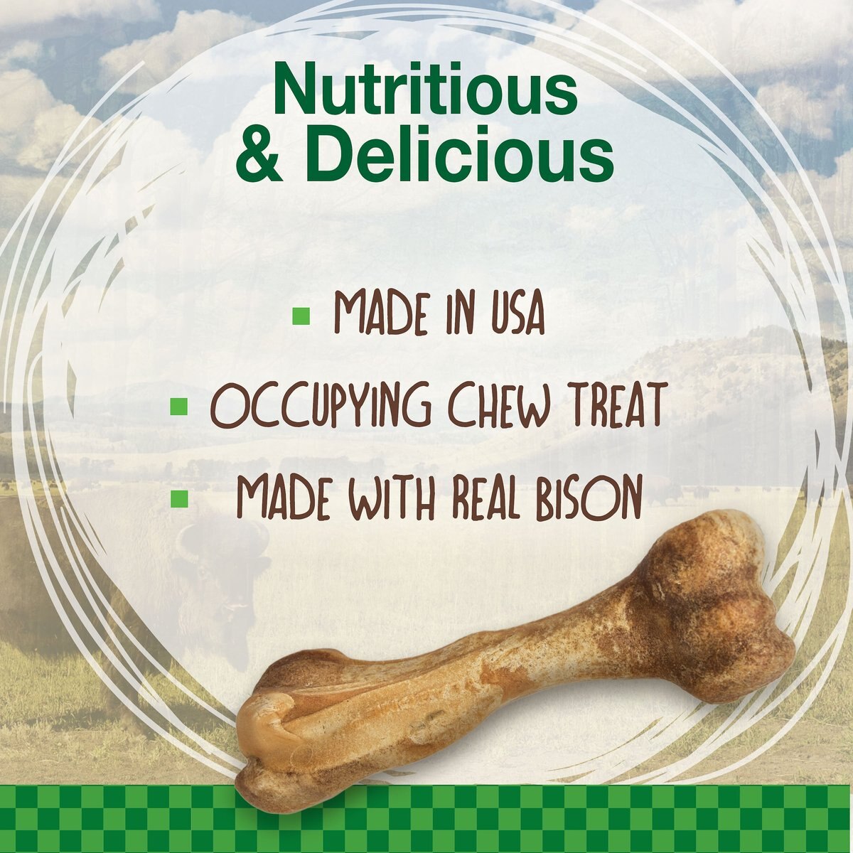 Nylabone Healthy Edibles WILD Natural Long Lasting Bison Flavor Dog Chew Treat， Large