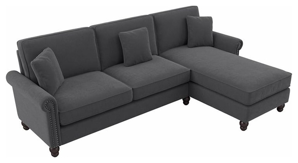 Coventry Sectional Couch with Reversible Chaise in Dark Gray Microsuede   Sectional Sofas   by Homesquare  Houzz