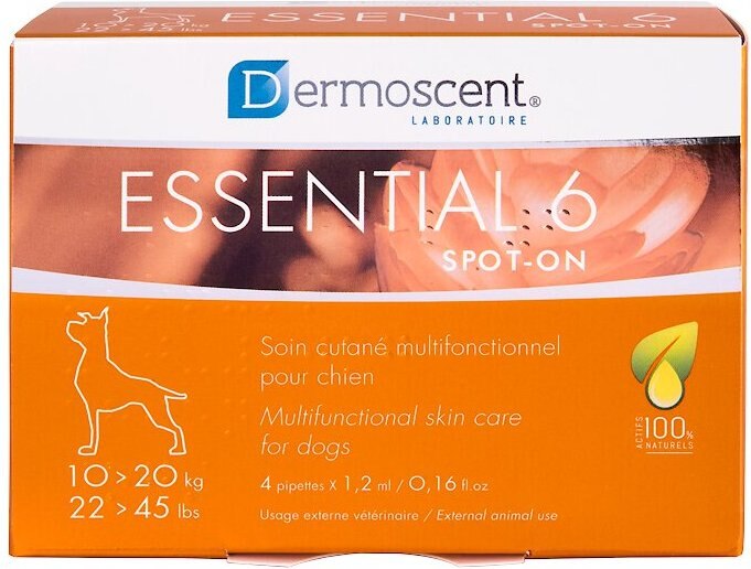 Dermoscent Essential 6 Spot-On Medium Breed Dog Skin Care Treatment， 4 count