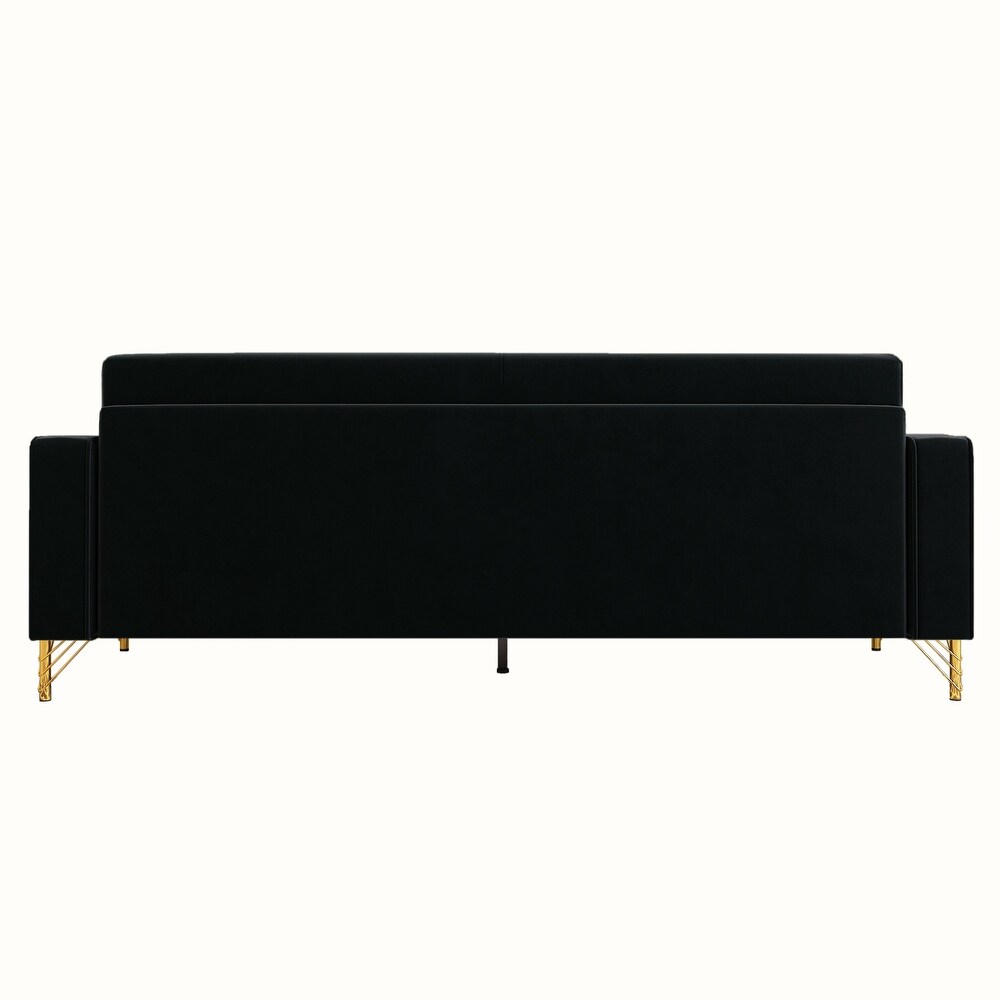 86 inch 2 seat Velvet Square Arm Upholstered Sofa with Two Waist Pillows