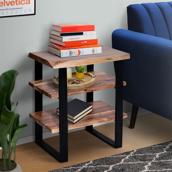 Brown Black 20 Inches Industrial End Side Table