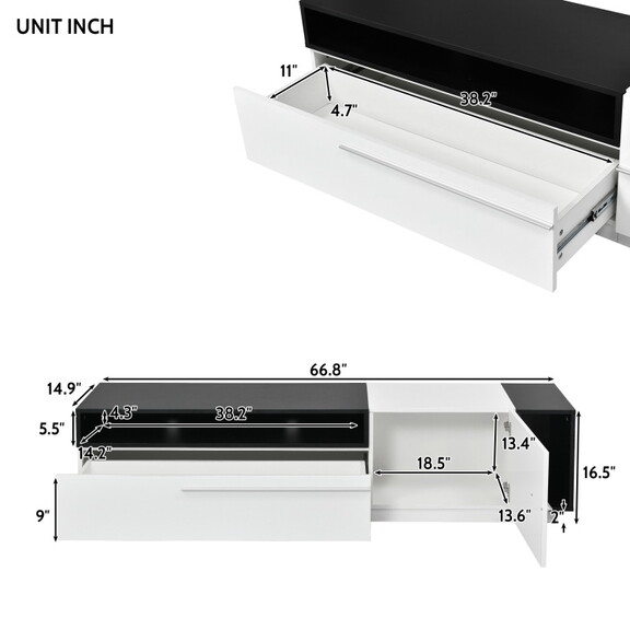 ON TREND Two tone Design TV Stand with Silver Hand...