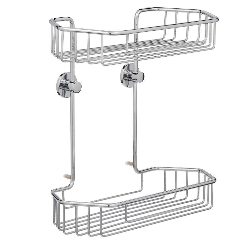 No Drilling Required Draad Rustproof Solid Brass Shower Caddy 11 in. Double Shelf- Angled in Chrome DK240-CHR