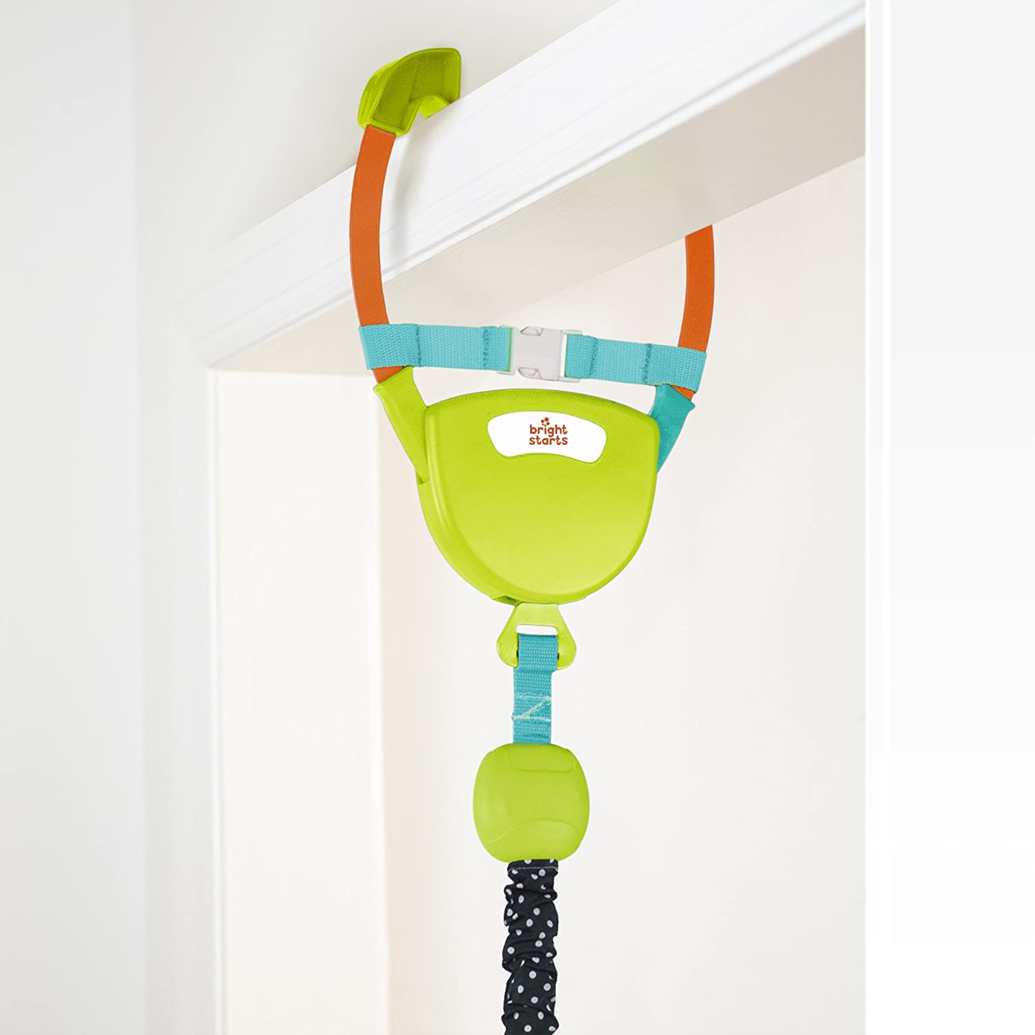 Bright Starts Bounce 'N Spring Deluxe Door Jumper with Take-Along Toys， Ages 6 months +， Blue