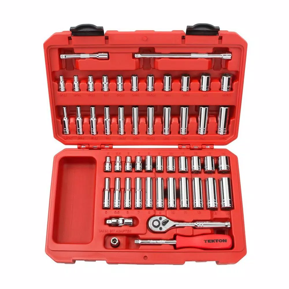 TEKTON 1/4 in. Drive 5/32-9/16 in.， 5-14 mm 6-Point Socket Set (51-Piece) and#8211; XDC Depot